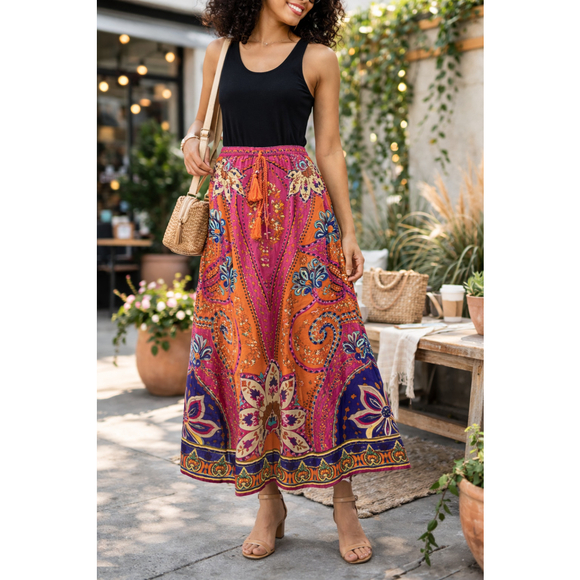 Soft Surroundings Dresses & Skirts - Soft Surroundings Marguerite Maxi Skirt Boho Paisley Rayon Elastic XS